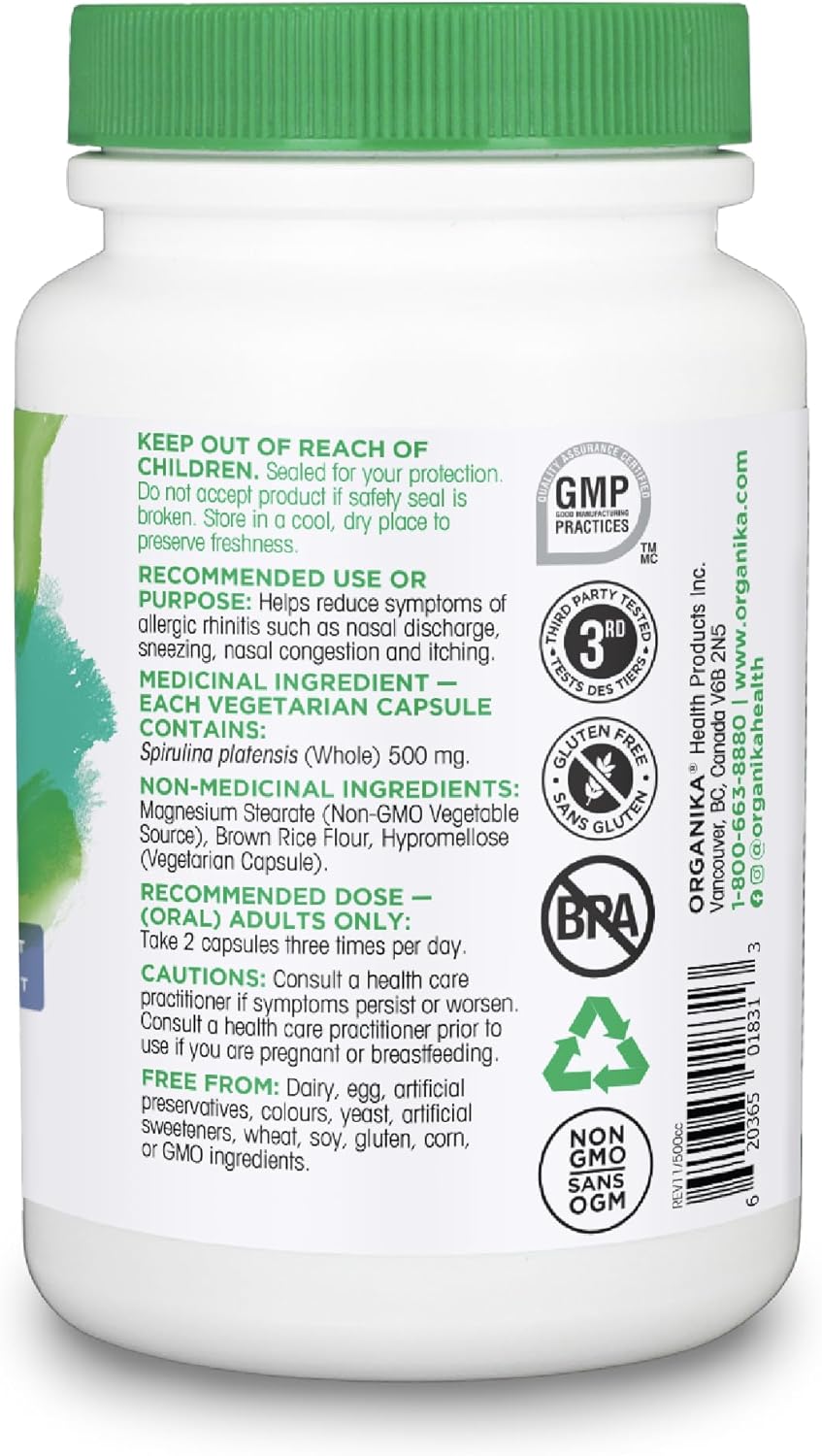 Organika Spirulina 500 Mg Blue Green Algae Allergy Relief, 200 count
