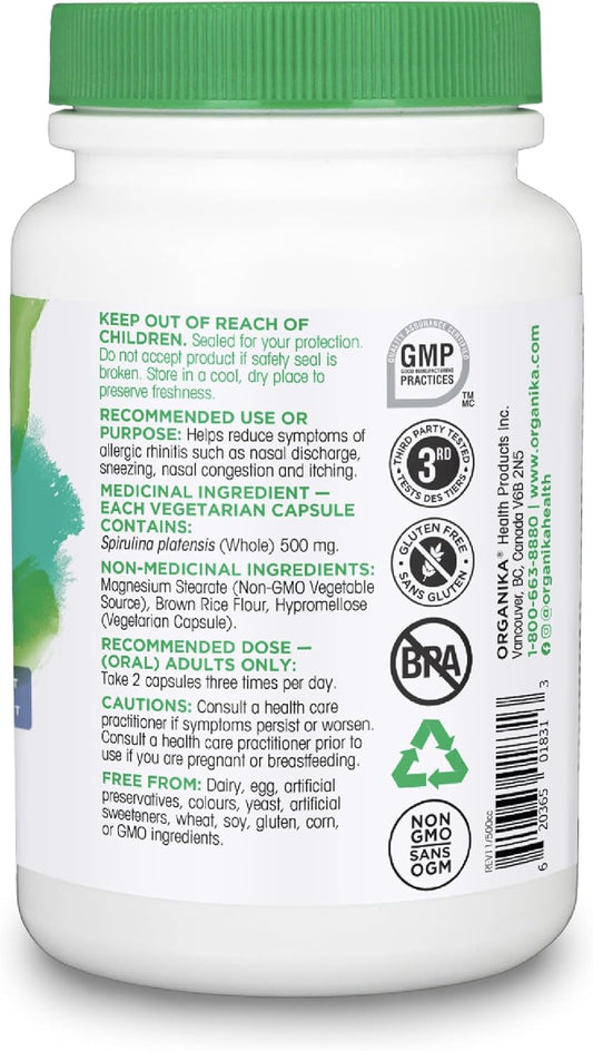 Organika Spirulina 500 Mg Blue Green Algae Allergy Relief, 200 count