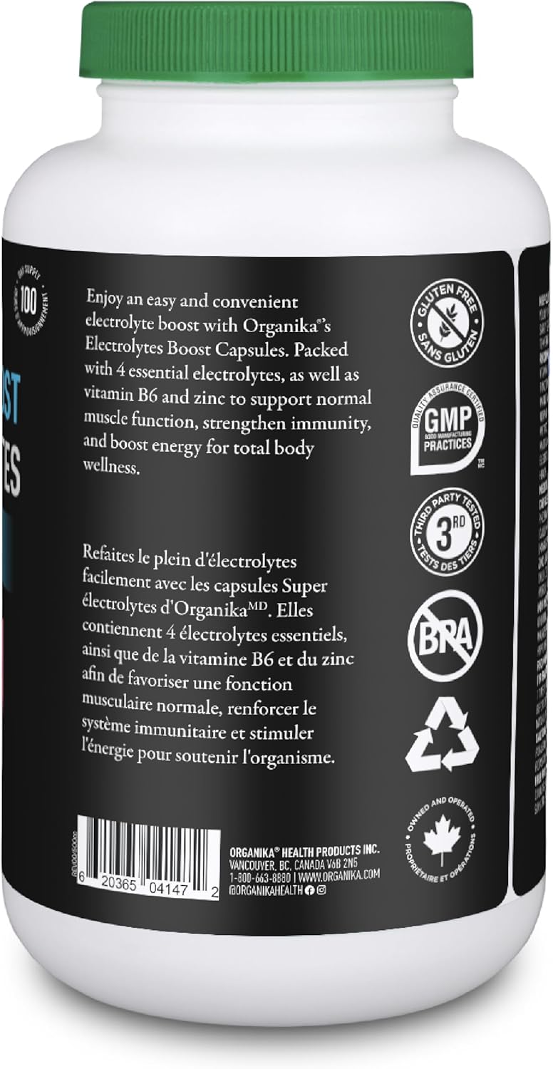 Electrolytes Boost Capsules - Healthy Hydration and Energy Boost, Infused with Zinc and Vitamin B6 for Enhanced Immunity and Muscle Function, BPA and Gluten Free - 200vcaps
