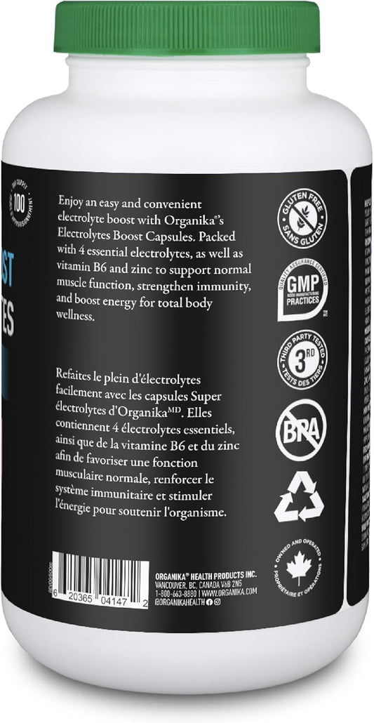 Electrolytes Boost Capsules - Healthy Hydration and Energy Boost, Infused with Zinc and Vitamin B6 for Enhanced Immunity and Muscle Function, BPA and Gluten Free - 200vcaps