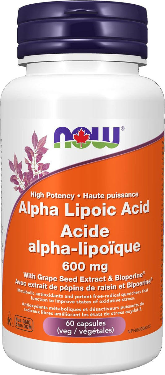 NOW Alpha Lipoic Acid, 600mg, 60 Veg Capsules & L-Carnitine, Double Strength 1000mg 100 Tablets