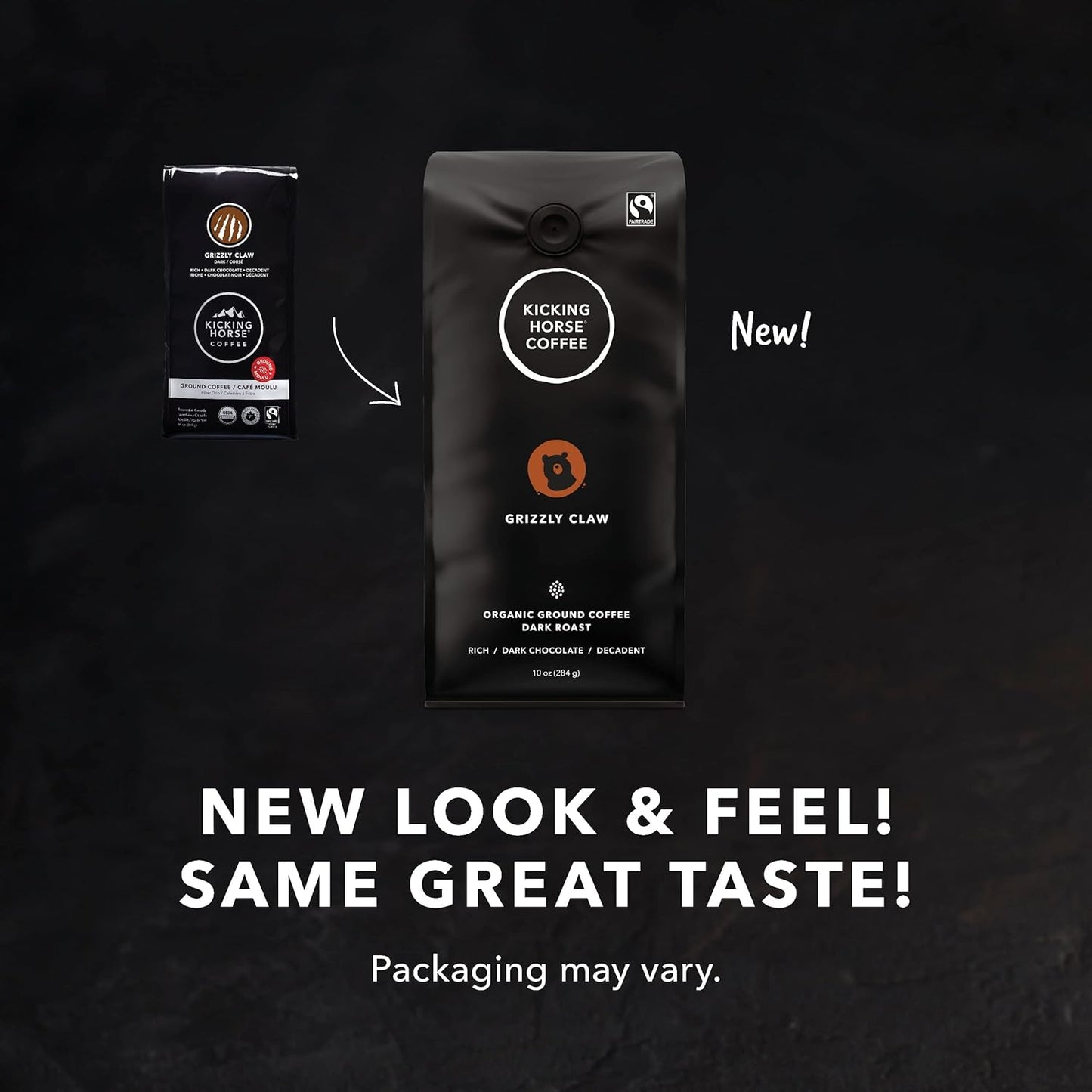 Kicking Horse Coffee,脱咖啡因,瑞士水处理,深度烘焙,全豆,1 磅,公平贸易,犹太洁食咖啡 & Grizzly Claw,深度烘焙,研磨,284 克 - 有机认证,公平贸易,犹太洁食咖啡