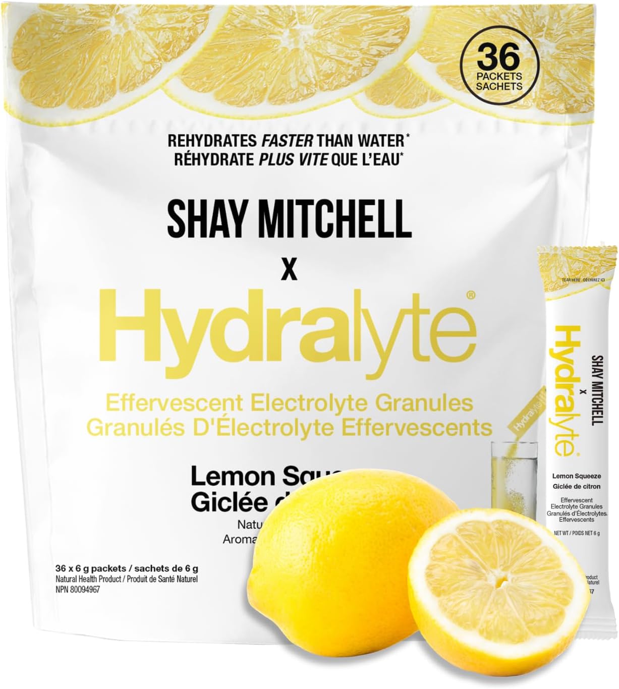Shay Mitchell x HydraLyte 柠檬挤压电解质粉,低糖电解质包,专为快速补水而设计,适合所有年龄段的安全补水 - 采用全天然成分制成,36 份