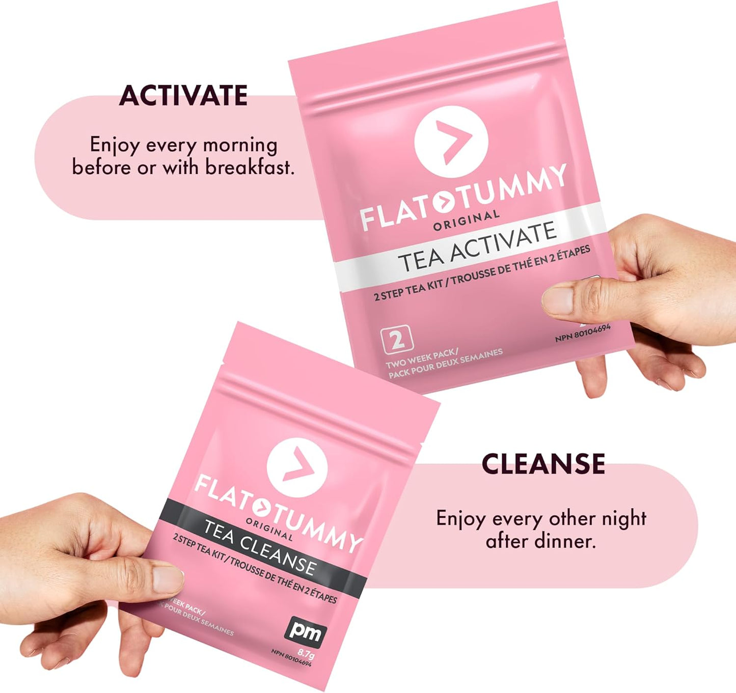 Flat Tummy Tea (2-Week, 2-Tea Program) - Detox Cleanse, Herbal Blend ft. Senna, Lemon Balm, Dandelion Root - Occasional Bloating Relief Women