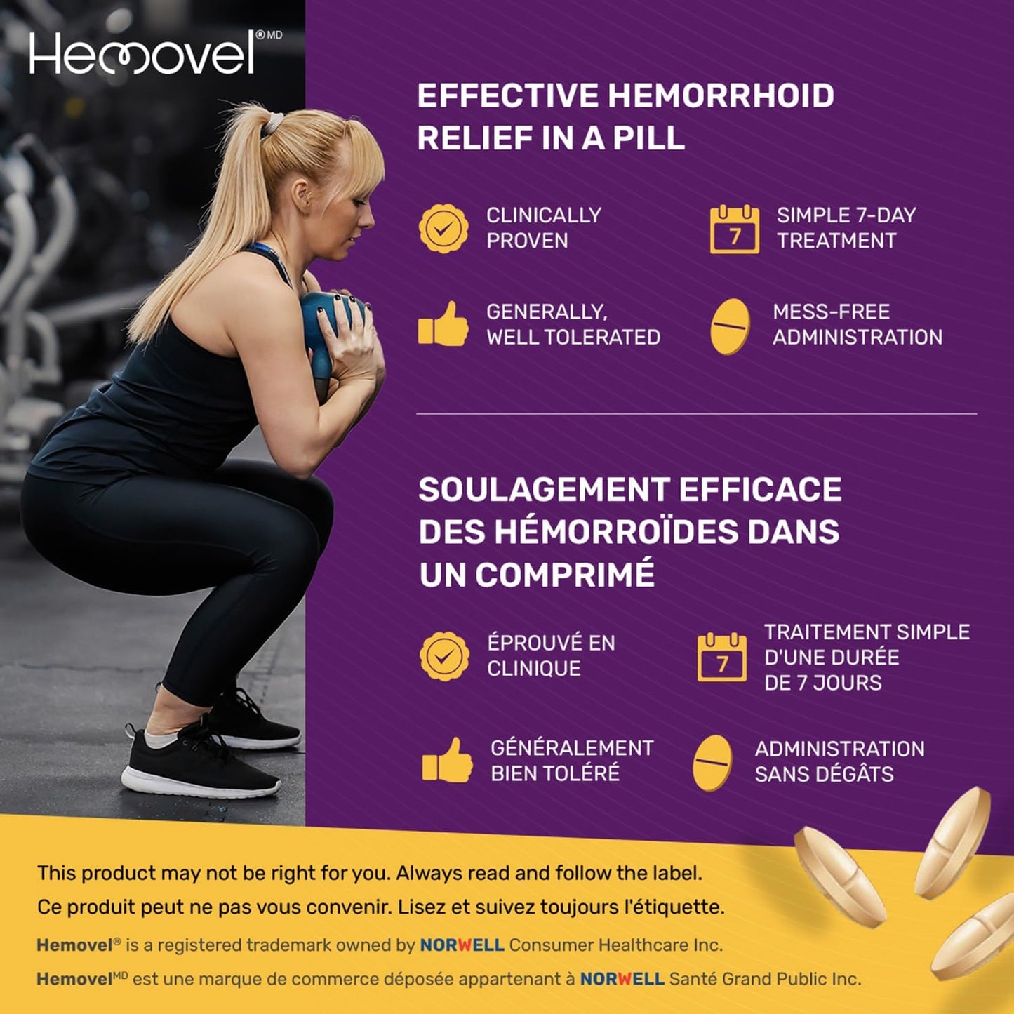 Hemovel 痔疮口服治疗 - 经临床验证,有效且方便地治疗内痔和外痔,缓解疼痛、肿胀和出血 - 18 片