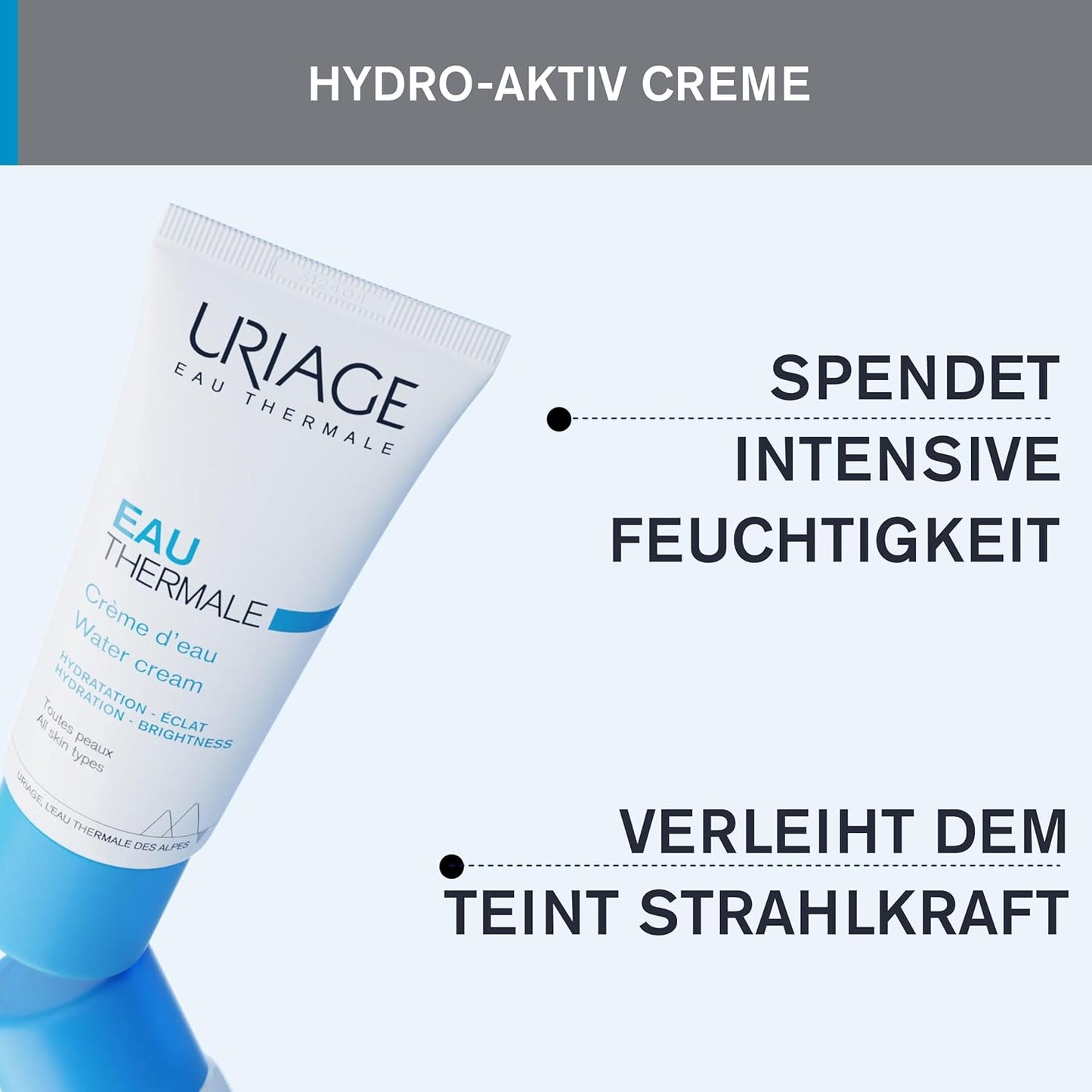 Uriage Eau Thermal Water Cream - Hydratation & Brightness Lightweight Face Cream With Hyaluronic Acid - All Skin Types - 40ml