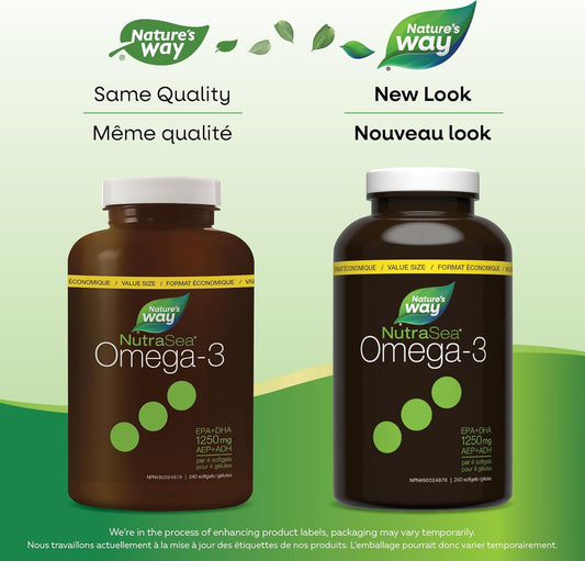 Nature's Way NutraSea Omega-3 Supplement Soft Gels with Zesty Lemon Flavour – EPA and DHA Fish Oil – Support Healthy Heart and Brain Function in Kids 14+ and Adults, 240 Softgels, Value Size