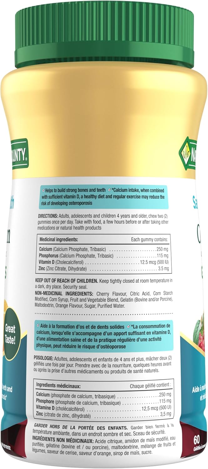 NATURE'S BOUNTY Calcium With D3 & Zinc, Helps Absorption Of Calcium & Phosphorus, May Help to Reduce Osteoporosis Risk, Aids Development Of Bones & Teeth, Helps to Support Immune Function, Gummies, 300 g