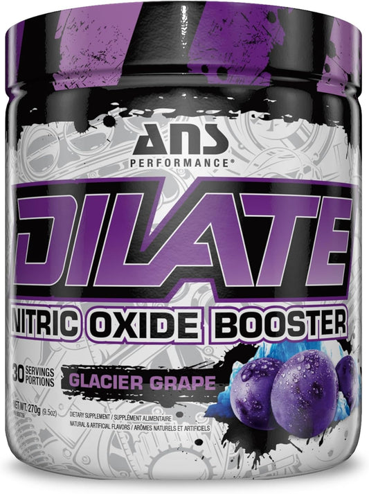 ANS Performance Dilate Pump 预锻炼粉 - 膳食补充剂 - 最大程度促进肌肉生长、力量表现 - 无刺激,β-丙氨酸、肌酸 - 30 份,冰川葡萄味