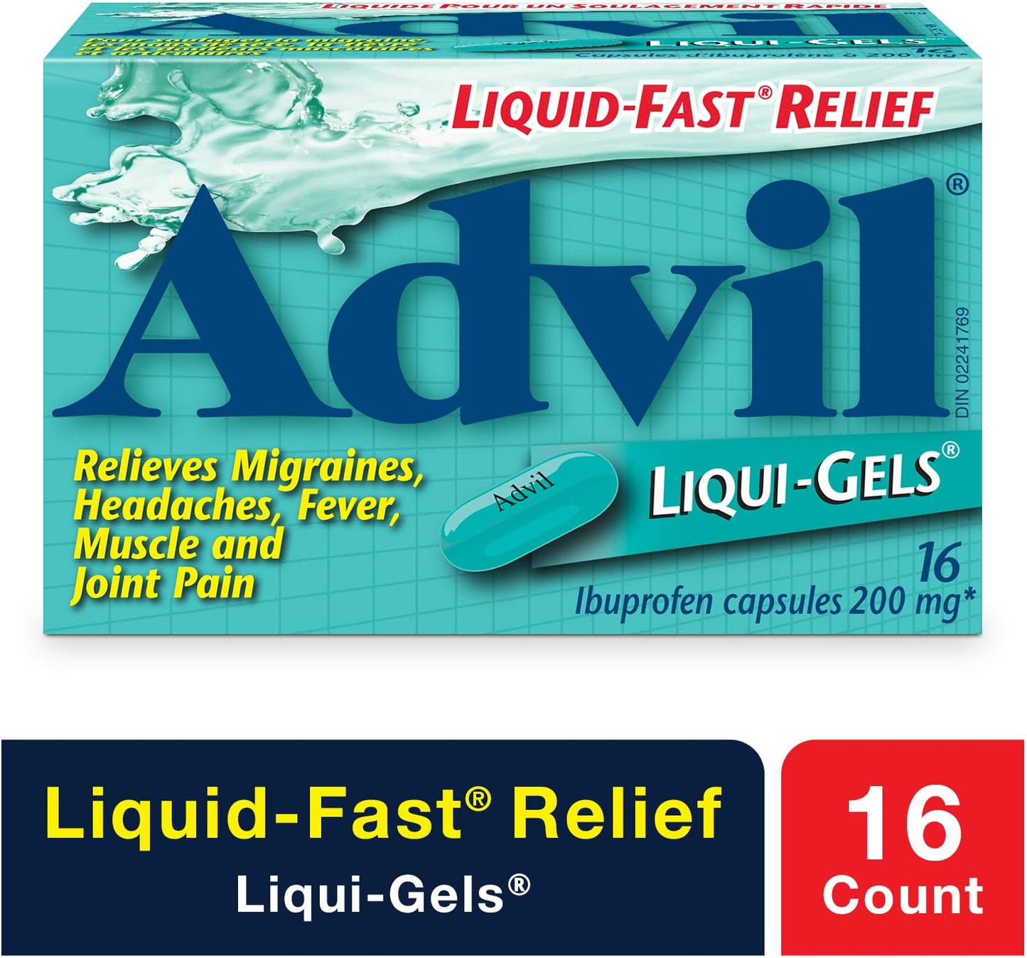 Advil Regular Strength Ibuprofen Pain Relief Liquid-Gels, Fast Acting Pain Relief for Migraine, Back, Neck, Joint, and Muscle Relief, 200mg (16 Count)