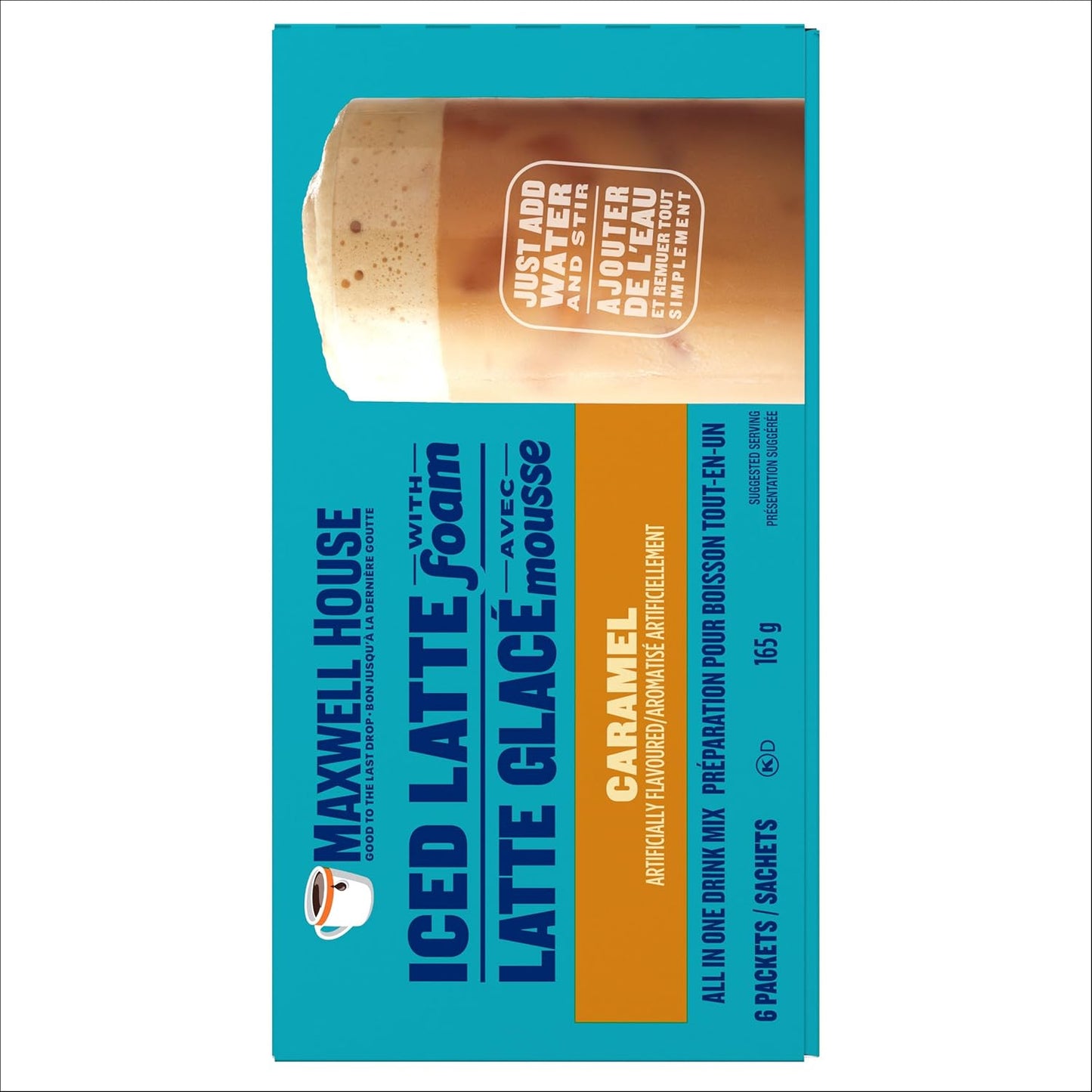 麦斯威尔 165 克冰焦糖拿铁加泡沫速溶咖啡饮料粉,6 支装