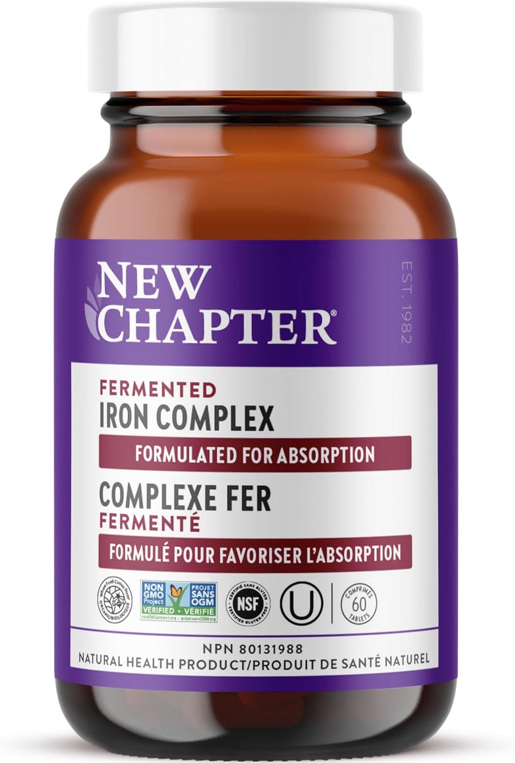 New Chapter 發酵鐵補充劑 - 鐵食品複合物,含機非基因改造成分 - 60 粒