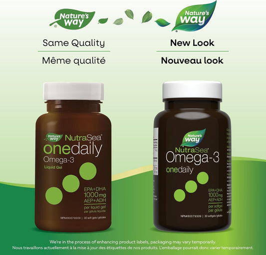 Nature's Way NutraSea One Daily Omega 3 Supplement, High Potency Liquid Gels, Fresh Mint, 30 Soft Gels