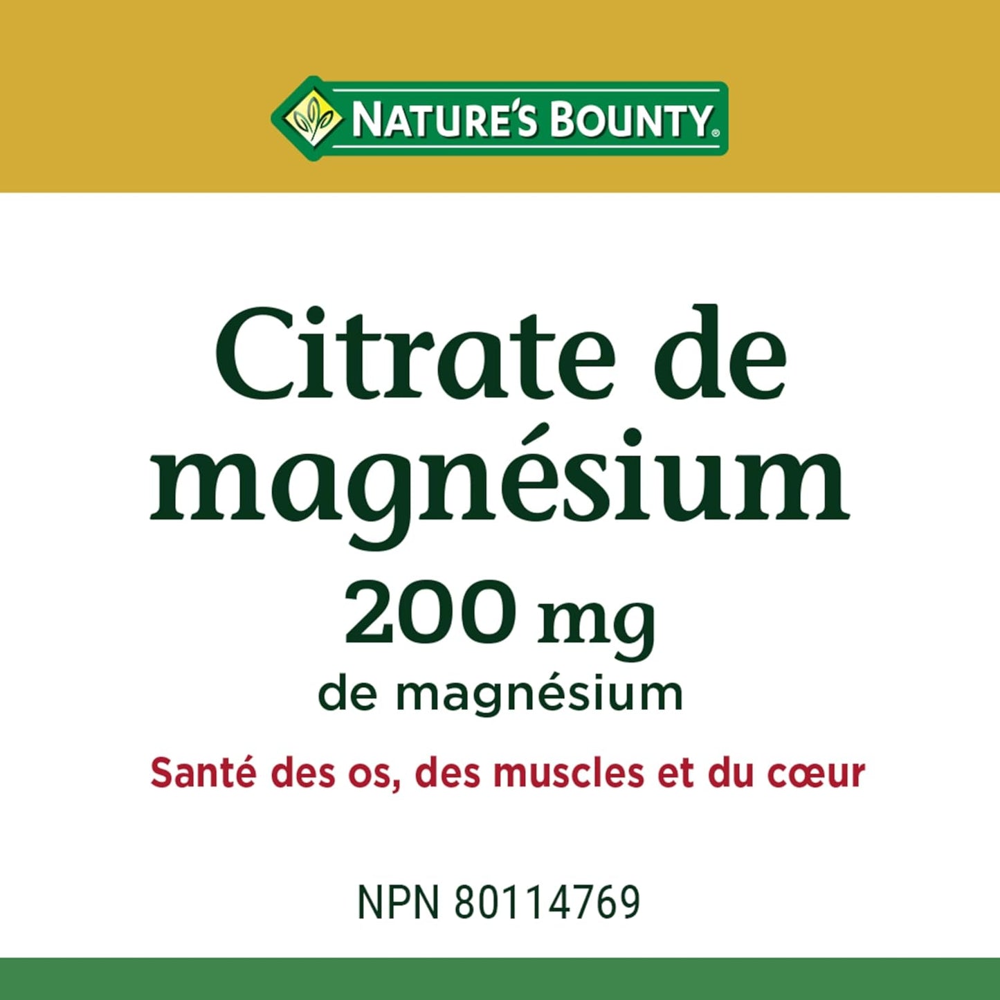 自然之寶檸檬酸鎂,200 毫克,有助於骨骼和牙齒的發育、心肌功能、維持電解質平衡、支持肌肉功能和組織形成,片劑,128.8 克