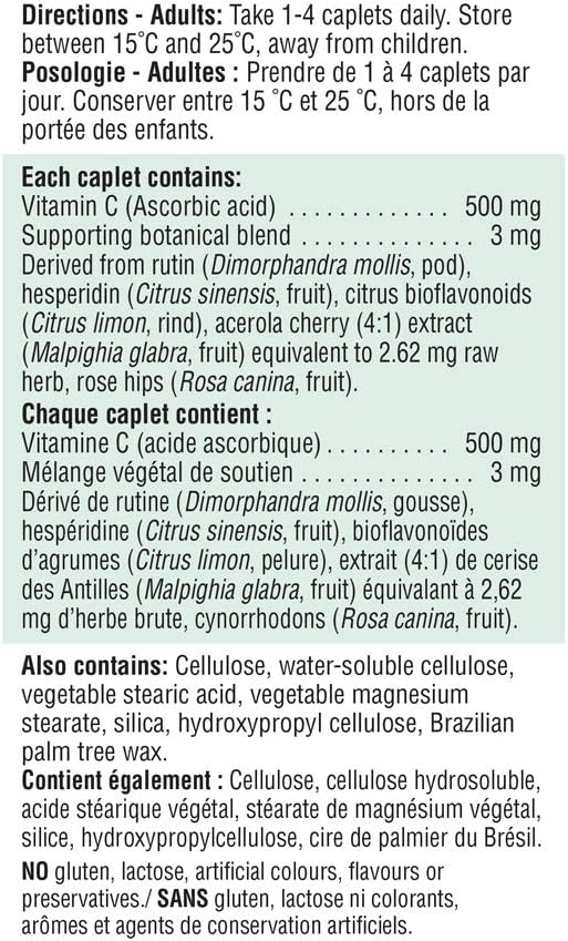 Jamieson 维生素 C 500 毫克缓释胶囊,支持免疫健康,强健牙齿和骨骼。全天缓释维生素 C,素食,无麸质,100 粒,加拿大制造
