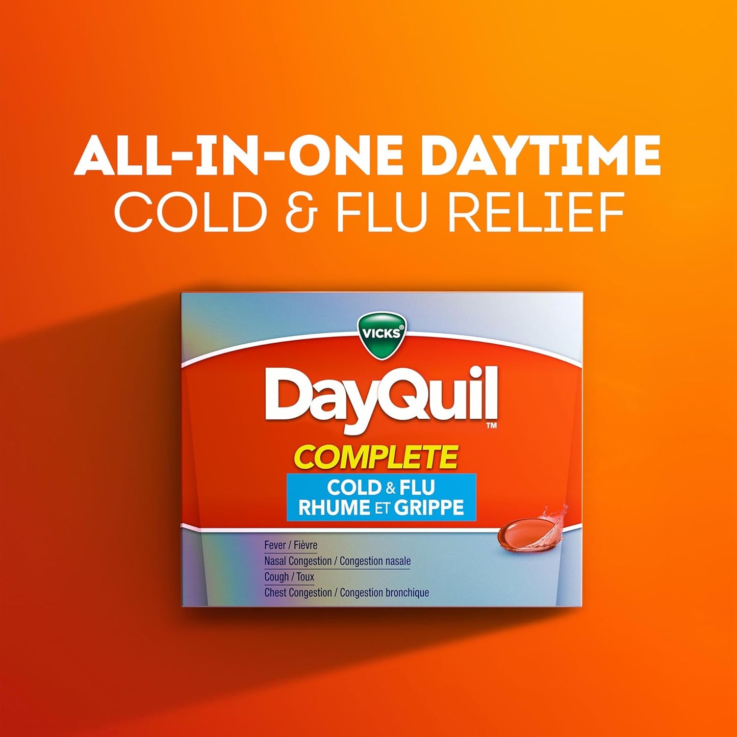 Vicks DayQuil 完全緩解感冒、流感症狀及鼻塞液體膠囊,白天不瞌睡,緩解 9 種症狀,36 粒