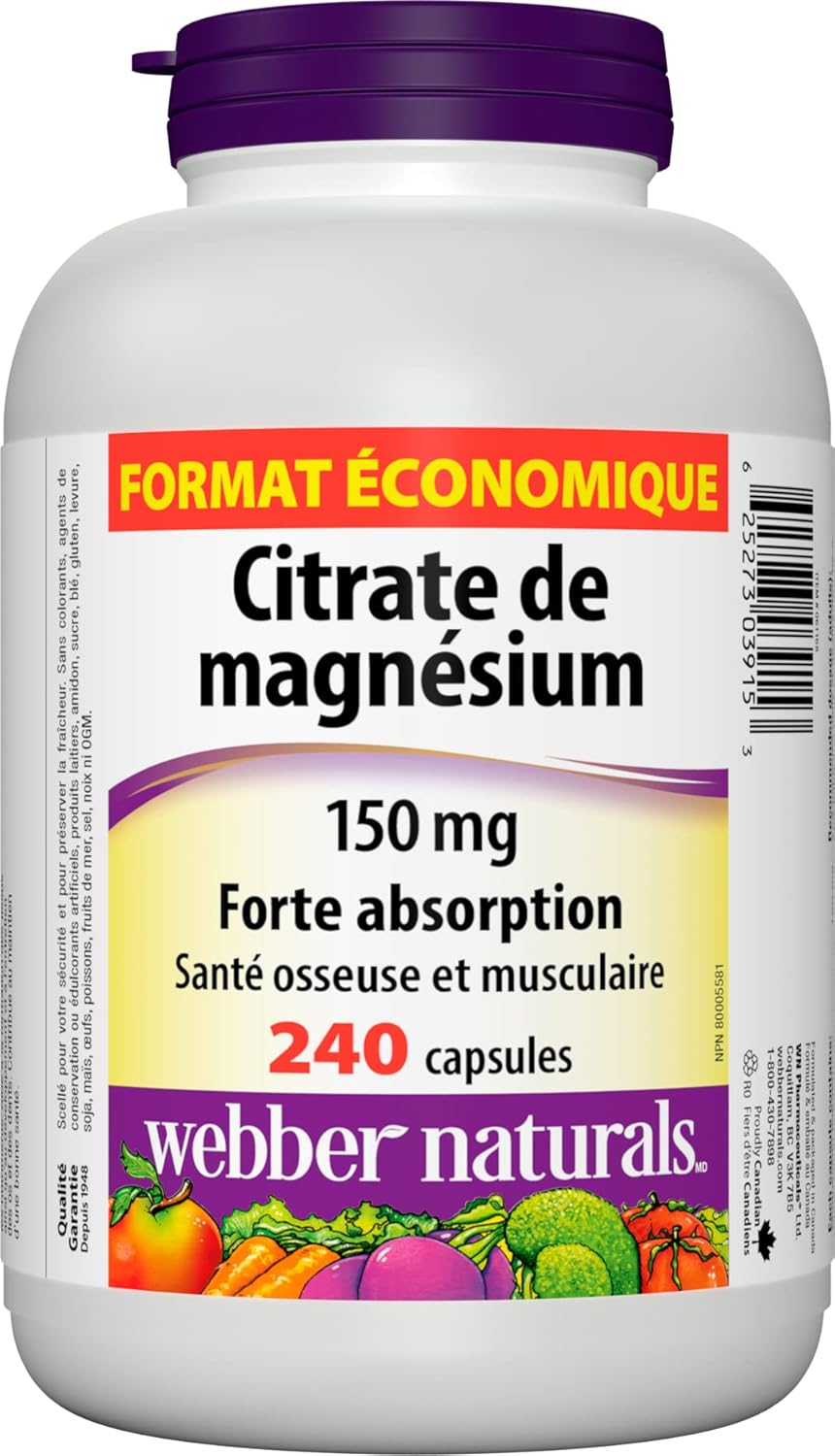 Webber Naturals Magnesium Citrate 150 mg, 240 Capsules, High Absorption Mineral, Supports Bone and Muscle Functions, Gluten Free, Non-GMO & Zinc Citrate 50 mg, 180 Tablets