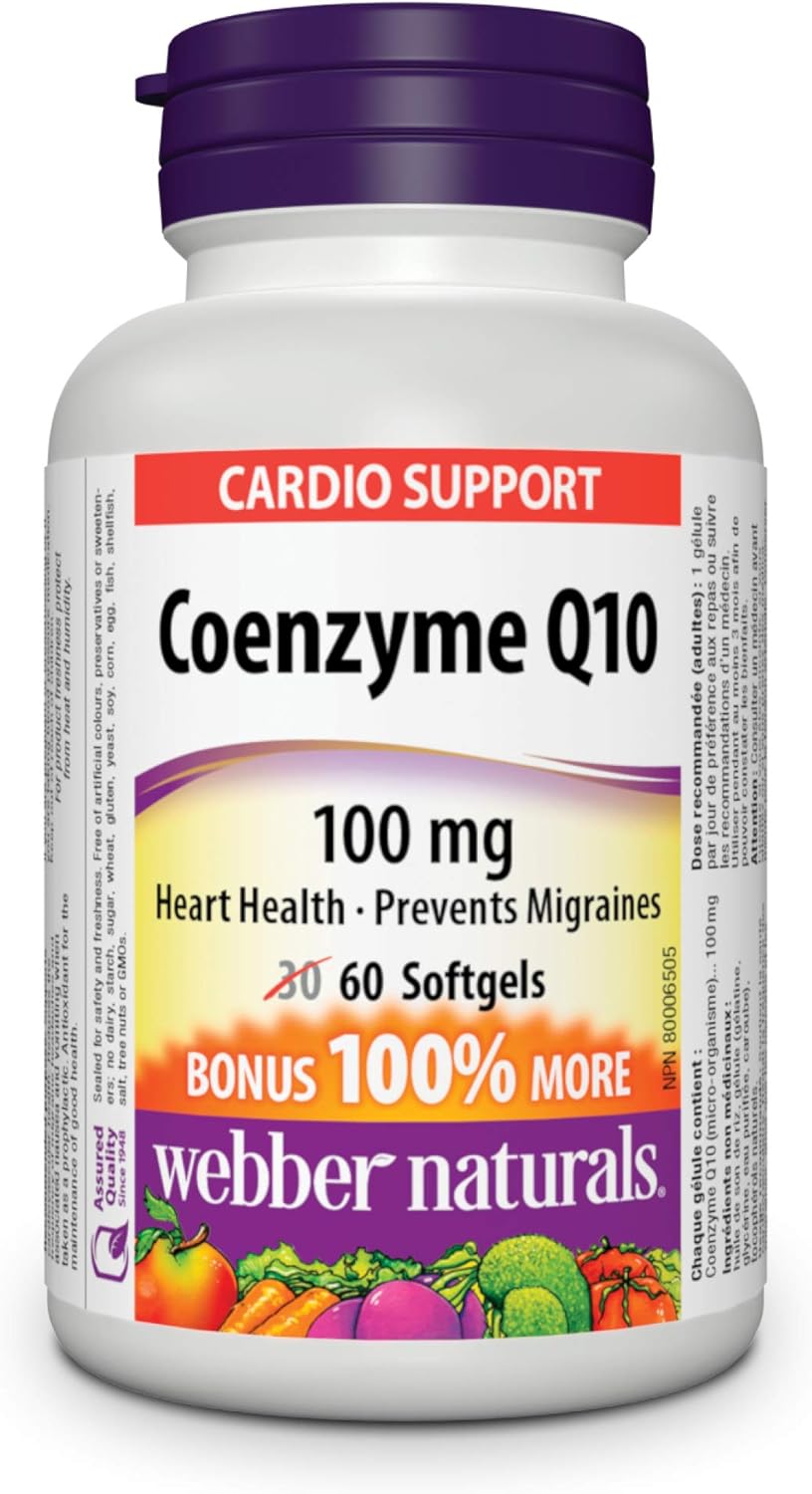 Webber Naturals 辅酶 Q10 (CoQ10) 100 毫克,60 粒软胶囊和双甘氨酸镁 200 毫克,120 粒胶囊,支持骨骼和肌肉功能,纯素