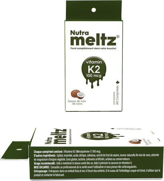 Nutrameltz 维生素 K2 100 微克 - 维生素 K2 作为 MK7 补充剂,用于强化牙齿、骨骼、促进心脏健康,速溶片,用于治疗维生素 K2 缺乏症 - 椰子味(60 片)