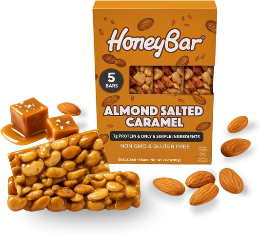 HoneyBar Snack Bars, Almond Salted Caramel, Gluten-Free, Non-GMO, Vegetarian, 40 g Bars, Almond Salted Caramel, 5 Count