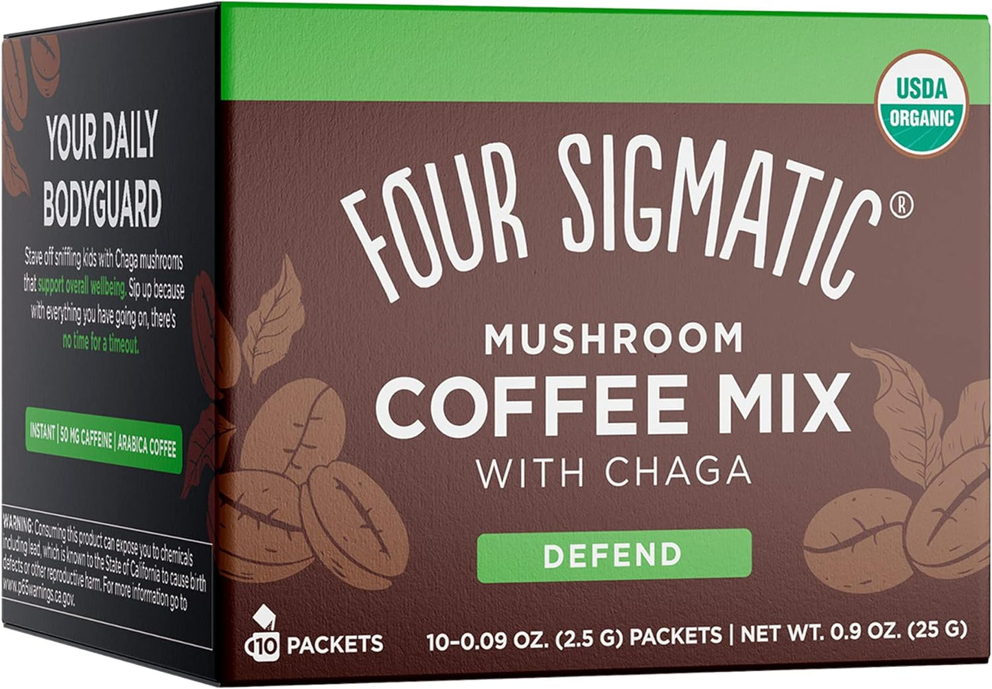 Four Sigma Foods Four Sigmatic Mushroom Coffee Mix Think With Lion's Mane & Chaga 10 Servings X 2.5g, Lion's Mane & Chaga, 10 Count & Mushroom Coffee Mix Get Going With cordyceps & Chaga, 10 Count