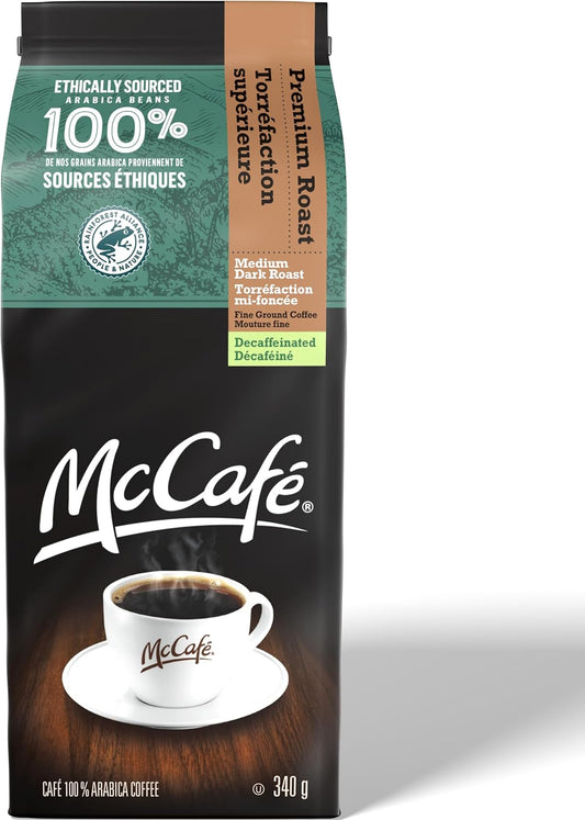 McCafe 優質中度深度烘焙無咖啡因研磨咖啡,6x340 克,可與 Keurig 咖啡機一起使用
