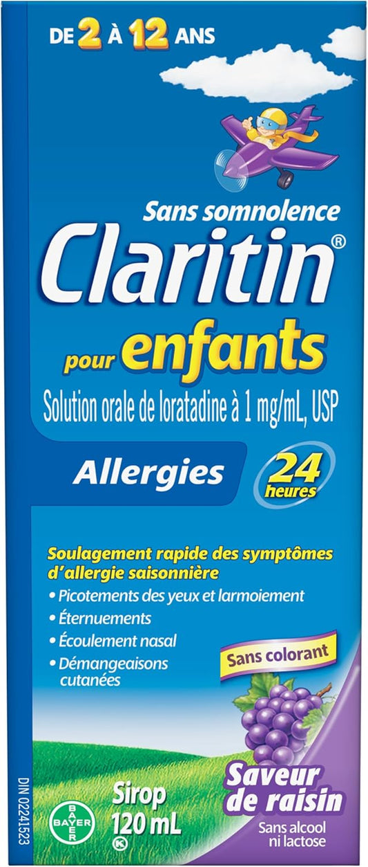 开瑞坦儿童糖浆过敏药 - 24 小时不瞌睡儿童过敏药,儿童抗组胺药,快速缓解过敏症状,如眼睛发痒流泪、打喷嚏、流鼻涕、皮肤瘙痒和荨麻疹,120 毫升
