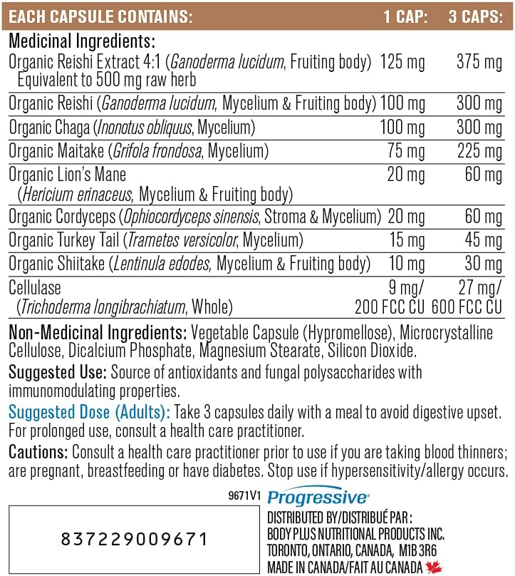 Progressive Health Mushroom Complex 90 Vegetable Capsules, for Energy and Immune Support, 90 Count
