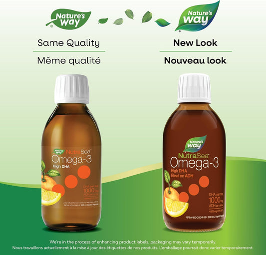 Nature's Way NutraSea Omega-3 高 DHA - 魚油 Omega-3,含 1500 毫克 EPA + DHA - 支持心血管和認知健康 - 非基因改造 - 多汁柑橘味,200 毫升液體