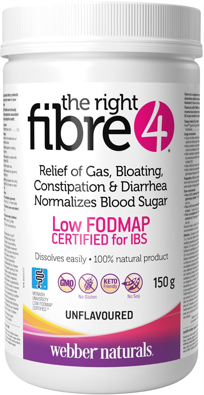 Webber Naturals Fibre4 肠易激综合征肠道不适软胶囊 150 克,原味,30 份,含 2500 国际单位维生素 D3 强效配方,180 粒软胶囊,有益骨骼和牙齿健康