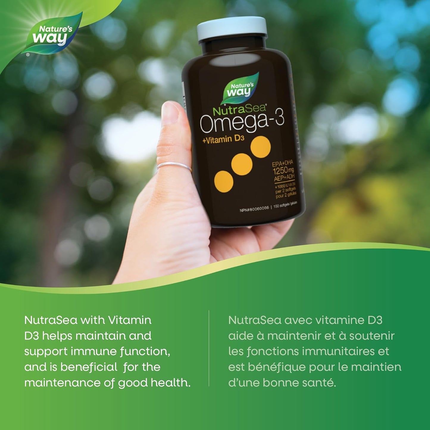 Nature's Way NutraSea+D Omega 3 + 維生素 D 補充劑,新鮮薄荷,150 粒軟膠囊