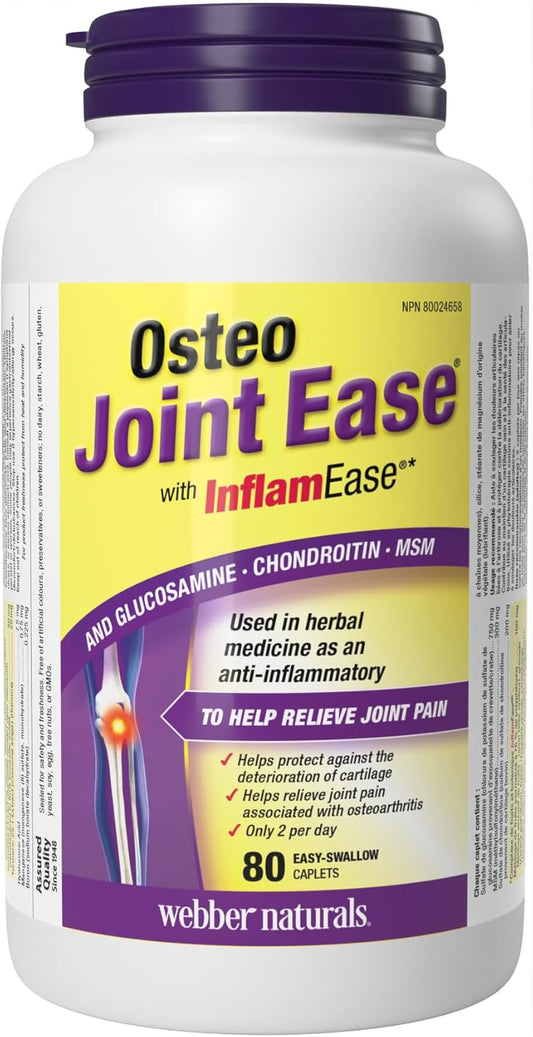 Webber Naturals Osteo Joint Ease 含 InflamEase、葡萄糖胺、软骨素和 MSM,80 粒胶囊,有助于缓解骨关节炎引起的关节疼痛