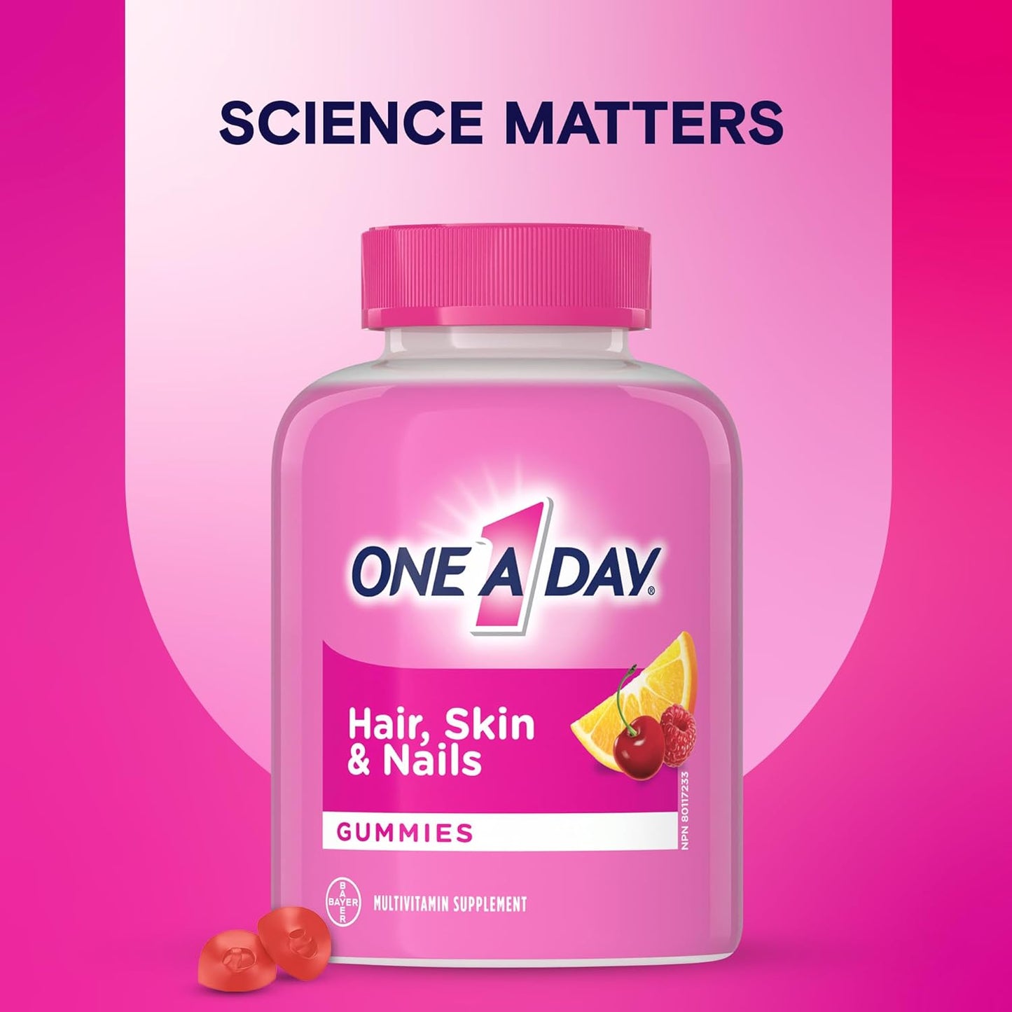 One A Day Multi+ 头发、皮肤和指甲复合维生素软糖 - 每日补充维生素,支持健康的头发、皮肤和指甲,含生物素、维生素 A、C、E 和锌,男女适用,120 粒软糖