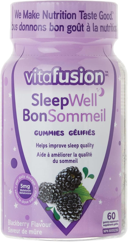Vitafusion Sleepwell 成人維生素軟糖,每日劑量含 5 毫克褪黑激素,有助於改善睡眠質量,60 粒(1 個月用量),包裝可能有所不同