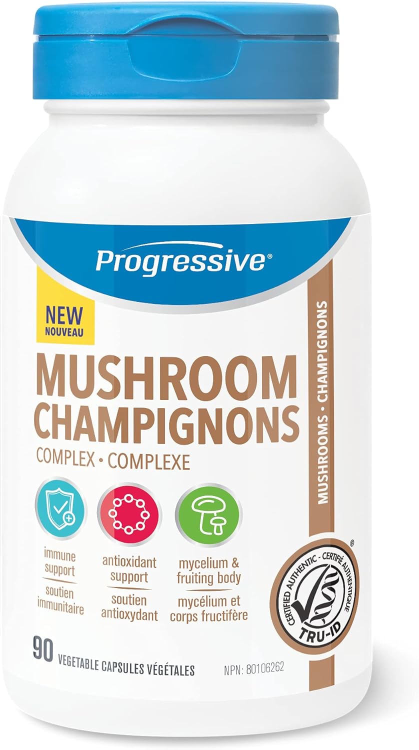 Progressive Health Mushroom Complex 90 Vegetable Capsules, for Energy and Immune Support, 90 Count