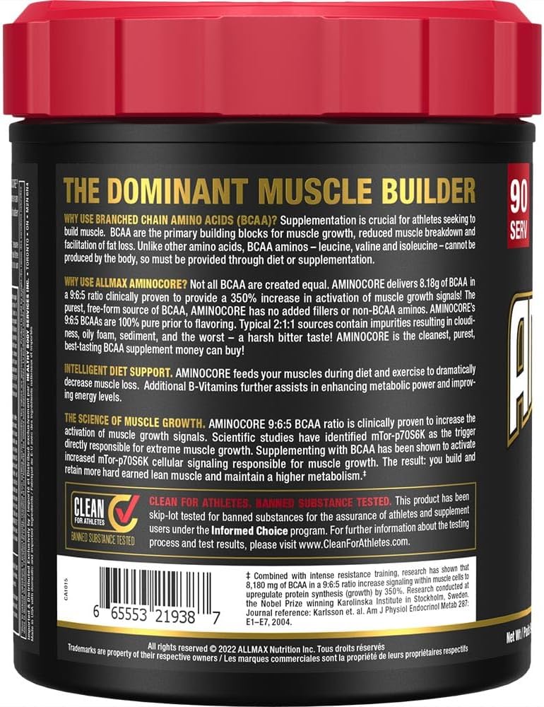 ALLMAX Nutrition Aminocore Bcaa - 8克 Bcaas - 100% 纯支链氨基酸 - 无麸质 945 克蓝莓味