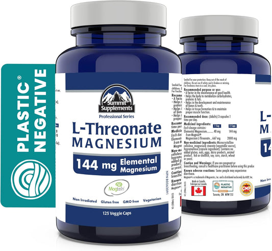 加拿大製造,抗塑膠污染 - Magtein L-蘇糖酸鎂 125 粒素食膠囊,41 天用量 - 促進大腦健康,促進健康睡眠和放鬆 - 經第三方測試 - 加拿大配方和製造