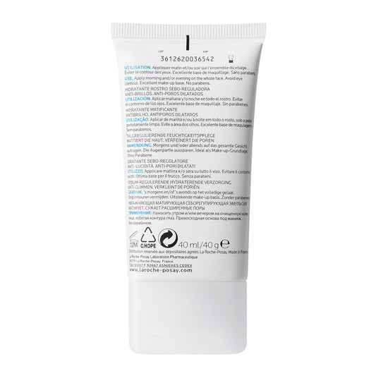 La Roche-Posay FACE MOISTURIZER, Effaclar Mat Mattifying Balancing Zinc for Oily or Acne prone Skin with Glycerin, Salicylic Acid. Anti Shine, Anti-Enlarged pores. Paraben-Free, Travel Size, 40ml