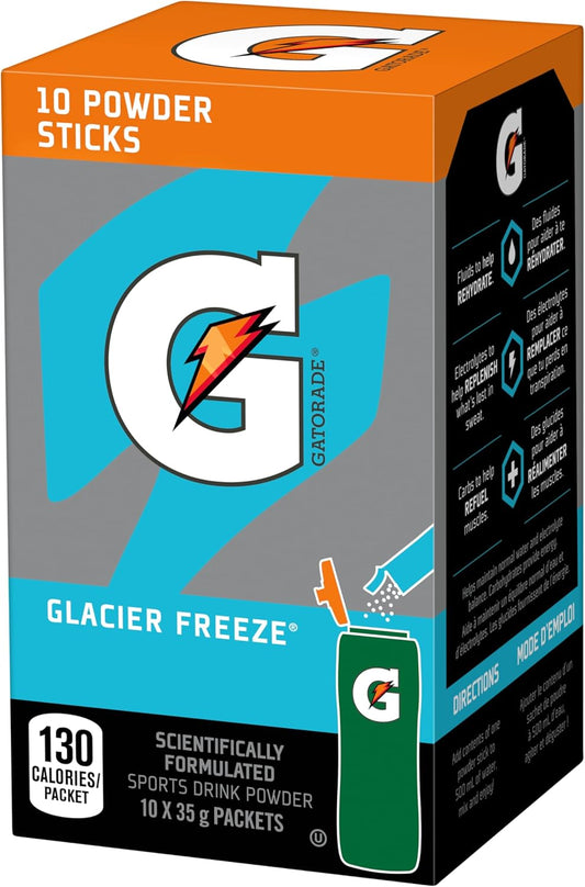 Gatorade Electrolyte Powder Sticks – Glacier Freeze, Gatorade Hydration Mix, 10 Packets – On-the-Go Electrolytes for Hydration