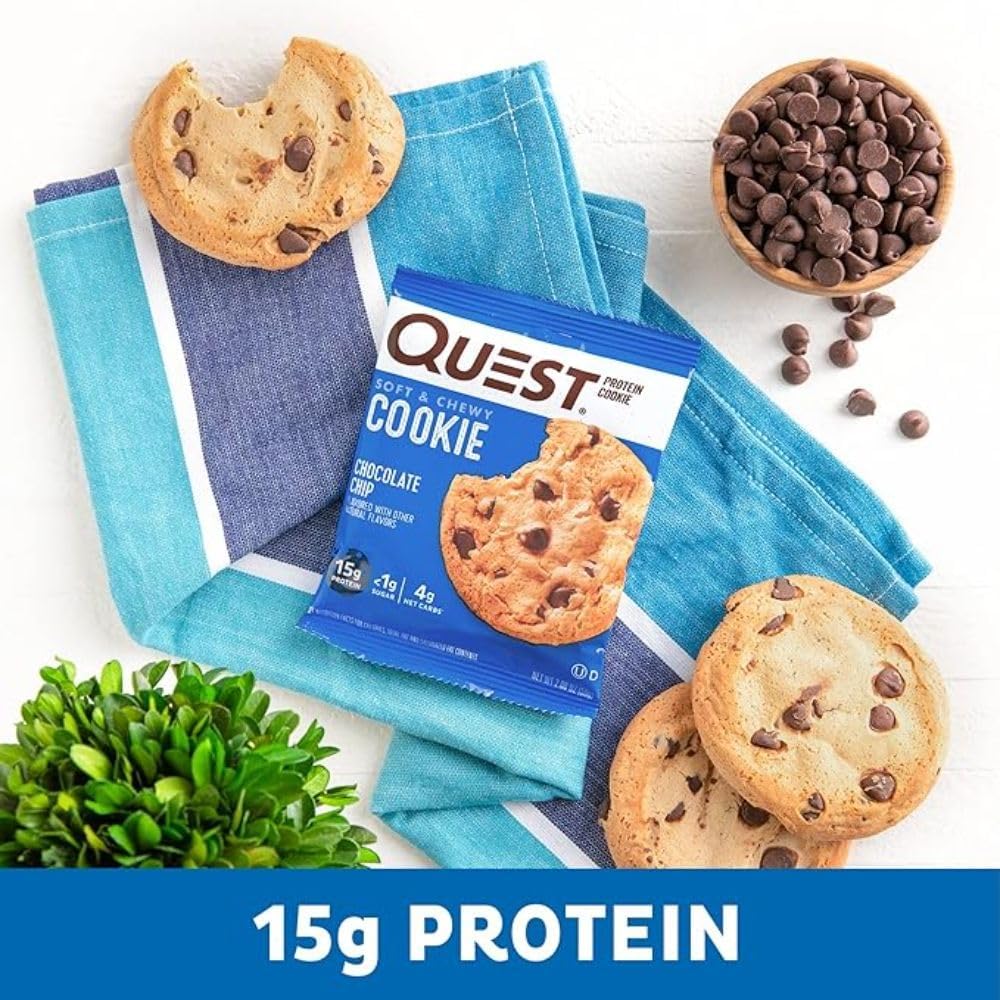 Quest Nutrition Chocolate Chip Protein Cookie, High Protein, High Fibre, Low Sugar, Keto Friendly & BBQ Flavour Original Style Protein Chips, High Protein, Baked, Not Fried