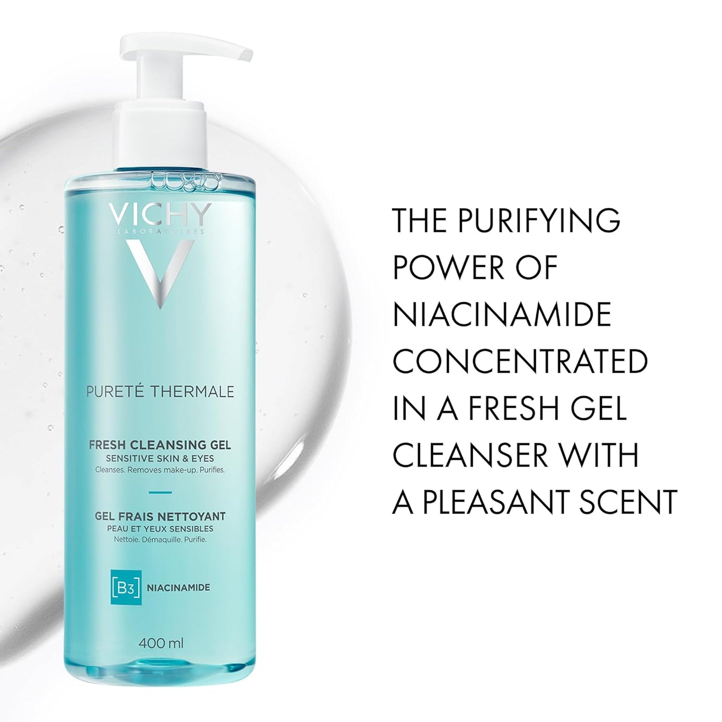 Vichy Face Cleanser, Pureté Thermale Fresh Cleansing Gel Face Wash & Makeup Remover for Sensitive Skin, with Vitamin B5, Hypoallergenic, Paraben-Free