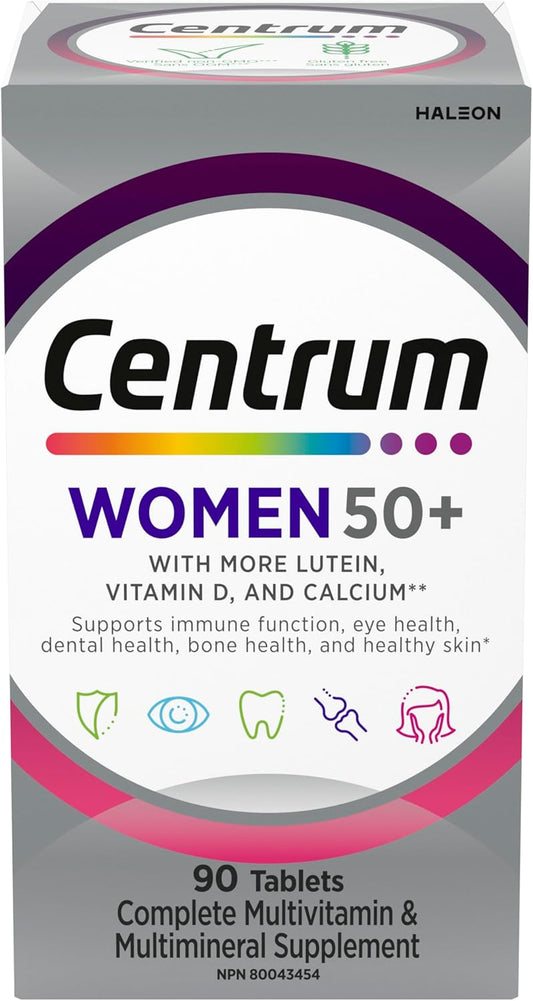 Centrum Women 50 Plus 复合维生素/矿物质补充剂,适合 50+ 女性,90 片(包装可能有所不同)