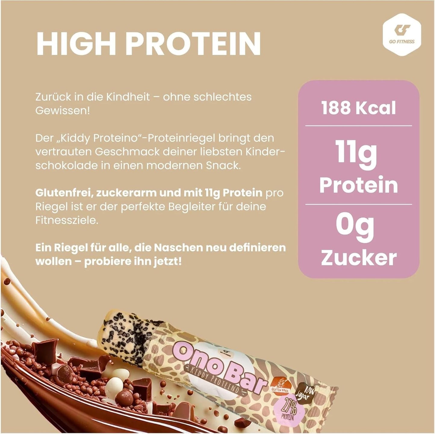 GoFitness Nutrition ONO Bar Kiddy Proteino Flavor – 12x40g Pack – Protein-Rich Snack for and Adults, Fitness Nutrition, Muscle Recovery