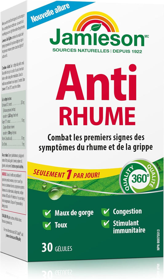 Jamieson Cold Fighter Softgels, for Adults and Adolescents (10+). Helps Fight Early Signs of Colds and Improves Cold Symptoms. With Ginger for Nausea Relief, Non-GMO, Gluten-Free, 30 Count