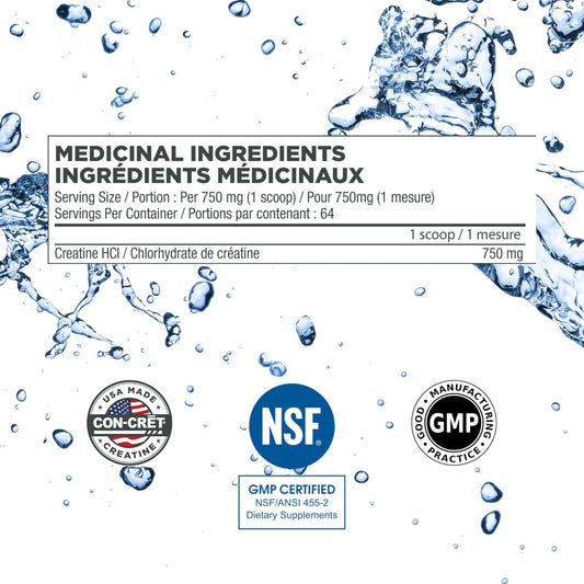 CON-CRET 肌酸鹽酸鹽粉 | 肌肉、認知、細胞能量支持 | 無腹脹或痙攣 | 力量與耐力 | 生無味(64 份)