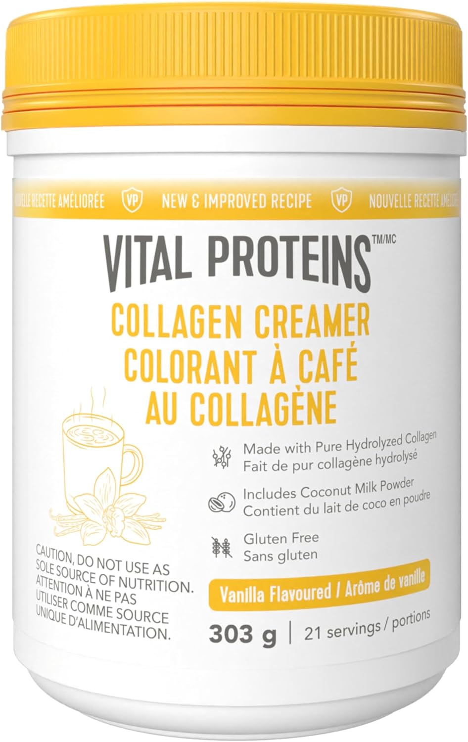 VITAL PROTEINS 胶原蛋白奶精,香草味,帮助身体形成胶原蛋白,每份含 6 克牛胶原蛋白肽,不添加糖,无麸质,犹太洁食认证,原始人饮食法友好,303 克