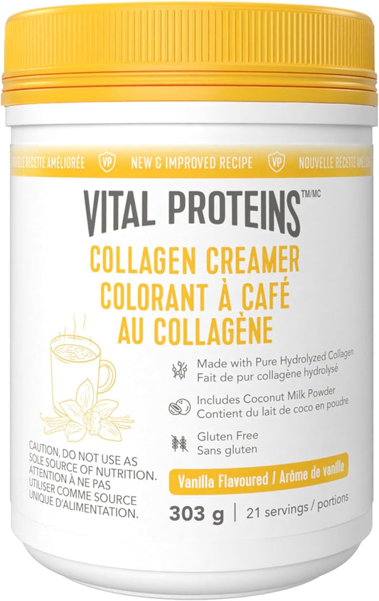 VITAL PROTEINS 膠原蛋白奶精,香草味,幫助身體形成膠原蛋白,每份含 6 克牛膠原蛋白肽,不添加糖,無麩質,猶太潔食認證,原始人飲食法友好,303 克