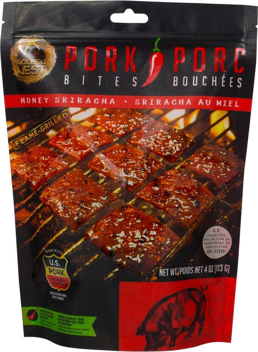 Golden Nest Pork Jerky Bites, Honey Sriracha, 113g