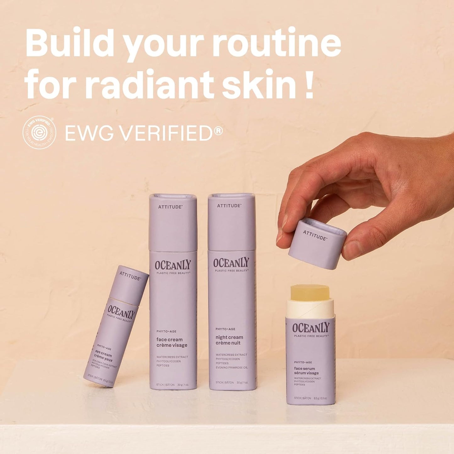 ATTITUDE Oceanly 面霜棒,加拿大制造,经 EWG 认证,不含塑料,植物和矿物质成分,纯素美容产品,PHYTO AGE,无香型,8.5 克