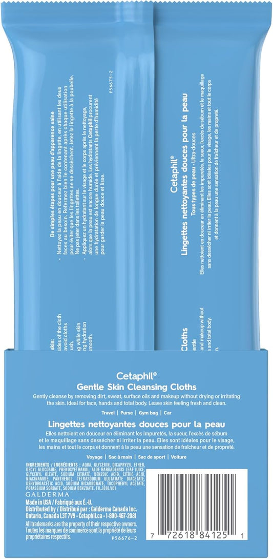 Cetaphil Gentle Skin Cleansing Cloths - Face and Body Wipes - Removes Dirt, Oil and Makeup - Non Irritating, For Sensitive Skin - Dermatologist Recommended, 25-Count